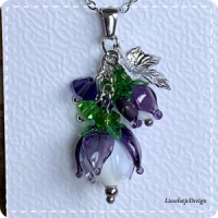 Bloemknophanger paars van glas met ketting (lampwork)