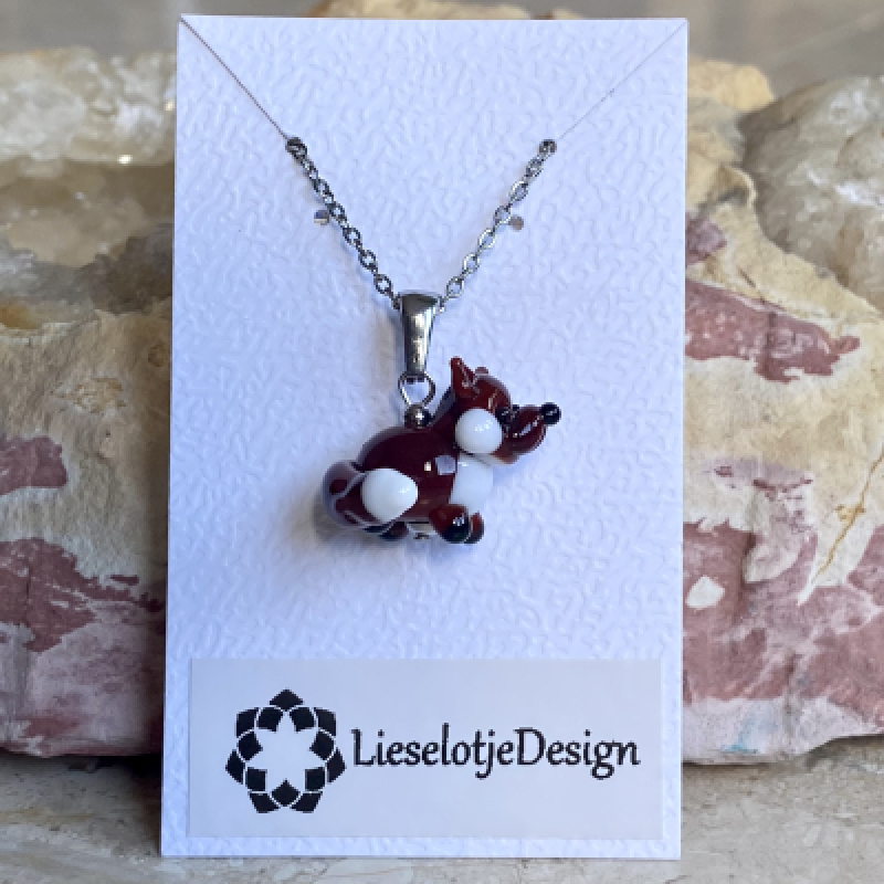 Hanger Vosje van glas met ketting (lampwork)