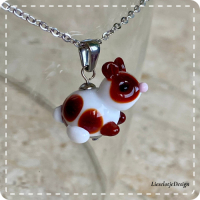 Hanger konijntje wit-bruin van glas met ketting (lampwork)