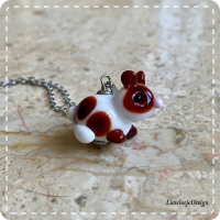 Hanger konijntje wit-bruin van glas met ketting (lampwork)