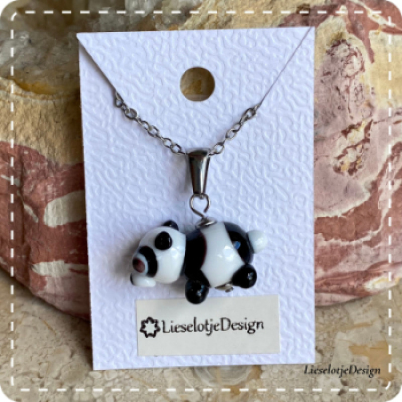 Hanger panda van glas met ketting (lampwork)