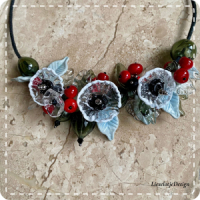 Rode bessen ketting van glas (lampwork)