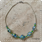 Lentil groen-paars-turqoise ketting (lampwork)
