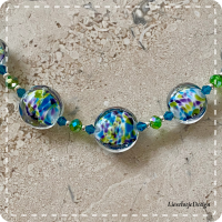 Lentil groen-paars-turqoise ketting (lampwork)