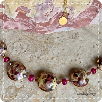 Lentil fuchsia-paars-bruin ketting (lampwork)