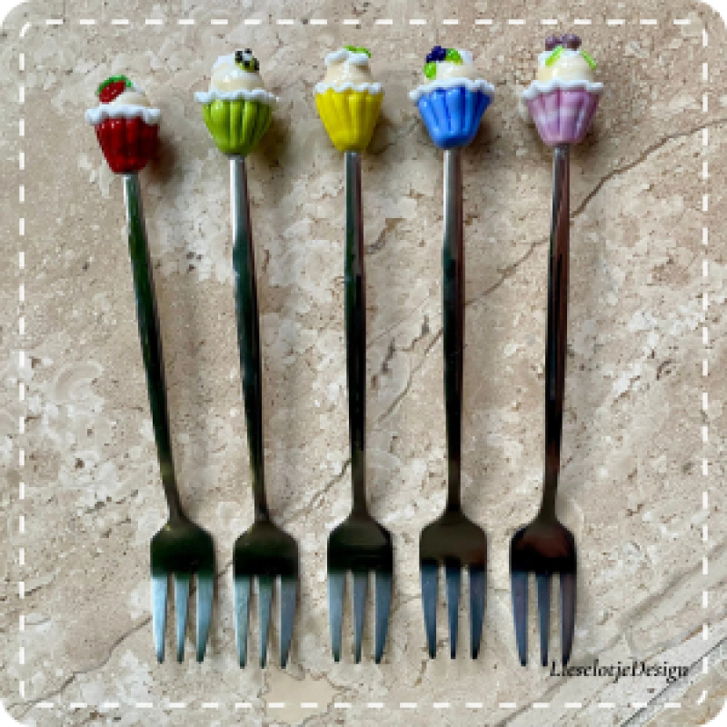 Set gebaksvorkjes van glas (lampwork)