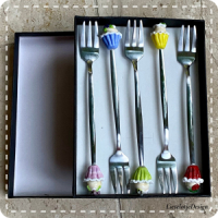 Set gebaksvorkjes van glas (lampwork)