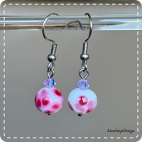 Bolvormige confetti-frit oorbel roze-lila kleurig van glas (lampwork)