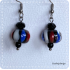 Streep oorbel rood-wit-blauw van glas (lampwork)