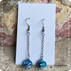 Lange frit oorbel aqua (lampwork)