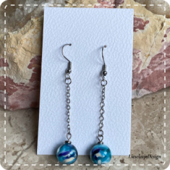 Lange frit oorbel aqua (lampwork)