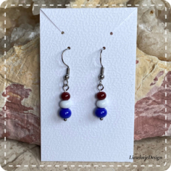 Rood-wit-blauw oorbel van glas (lampwork)