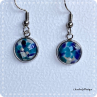 Cabochon oorbel aqua van glas (lampwork)