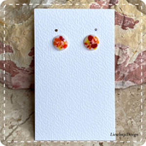 Ronde platte frit oorknopjes rood-oranje-geel van glas (lampwork)