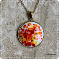 Cabochon sieradenset rood/oranje/geel (ketting+armband+oorbellen lampwork)
