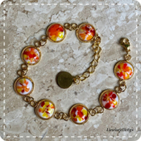 Cabochon sieradenset rood/oranje/geel (ketting+armband+oorbellen lampwork)