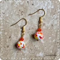 Cabochon sieradenset rood/oranje/geel (ketting+armband+oorbellen lampwork)