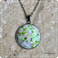 Cabochon sieradenset roze/groen tinten (ketting+armband+oorbellen lampwork)
