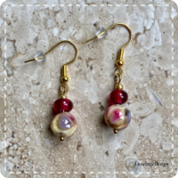 Lentil sieradenset fuchsia/paars/creme (ketting+armband+oorbellen lampwork)
