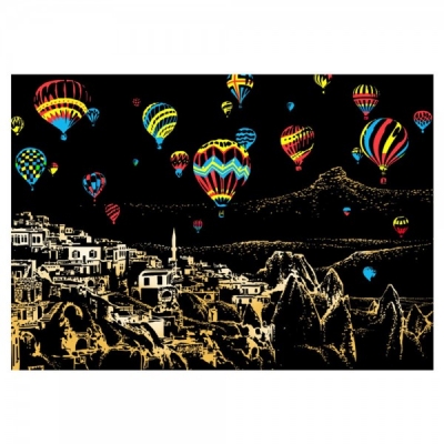 Scratch painting: Cappadocie met luchtballonnen