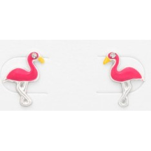 Oorknopjes zilver flamingo