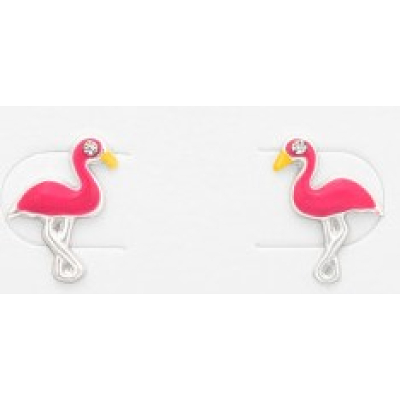 Oorknopjes zilver flamingo