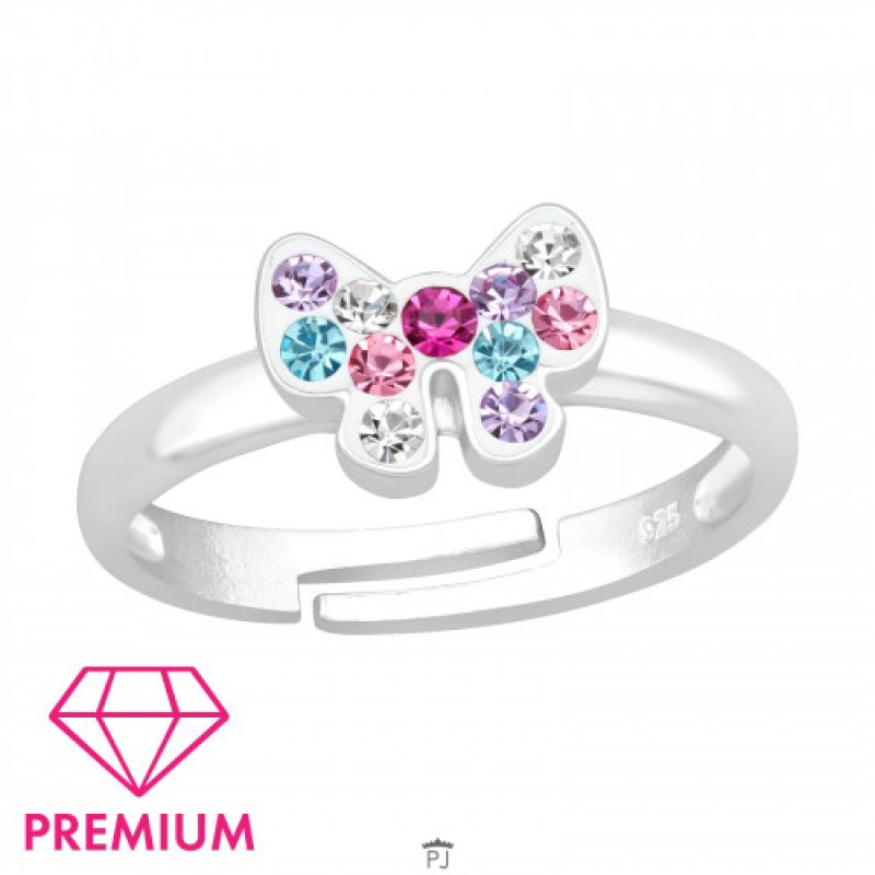 Kinderring strik met gekleurde zirkonia's