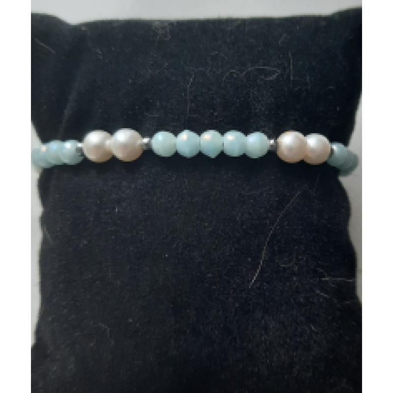 Kralenarmband dames  5 mint, 2 wit 1 zilver (15cm)