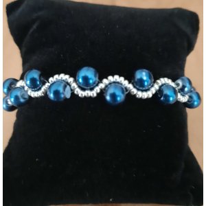 Kralenarmband dames in blauw en zilver