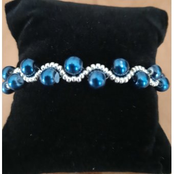 Kralenarmband dames in blauw en zilver