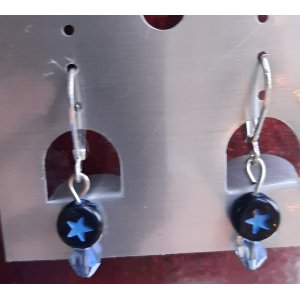 Oorbellen ster zwart/blauw met bicone ( zilver)