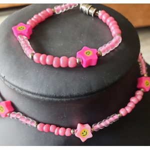 Kinderketting met armband rose met stersmiley's