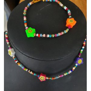 Kinderketting met armband multicolor en stersmiley's