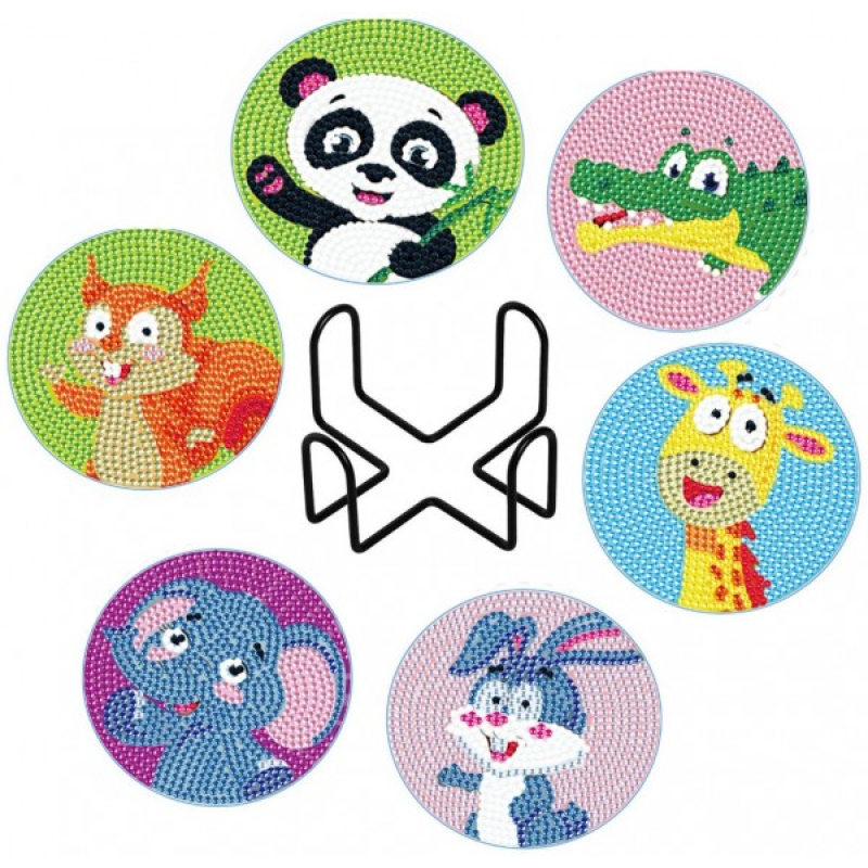 Diamond painting onderzetters 6 delig dieren