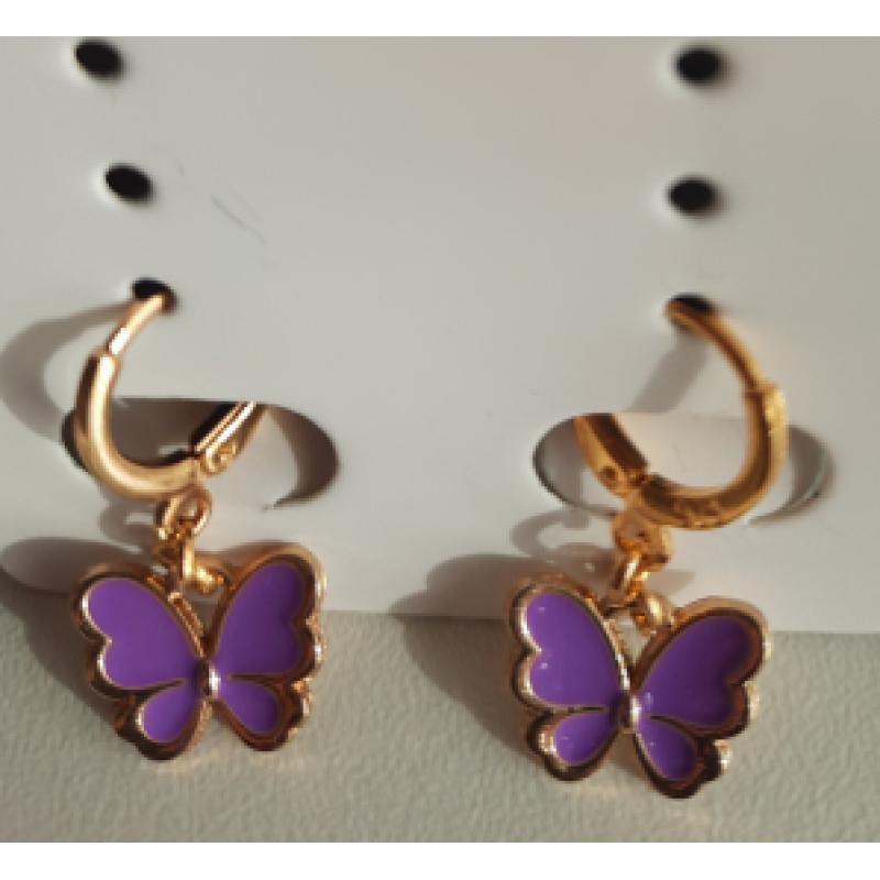 Oorbellen vlinder ( goldplated) paars