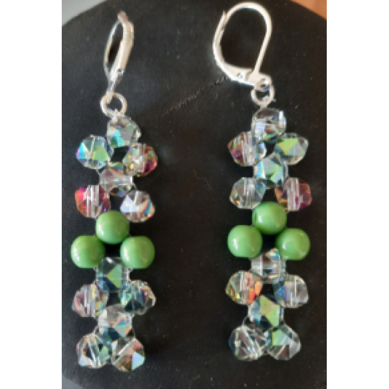 Oorhangers zilver groen met rondells