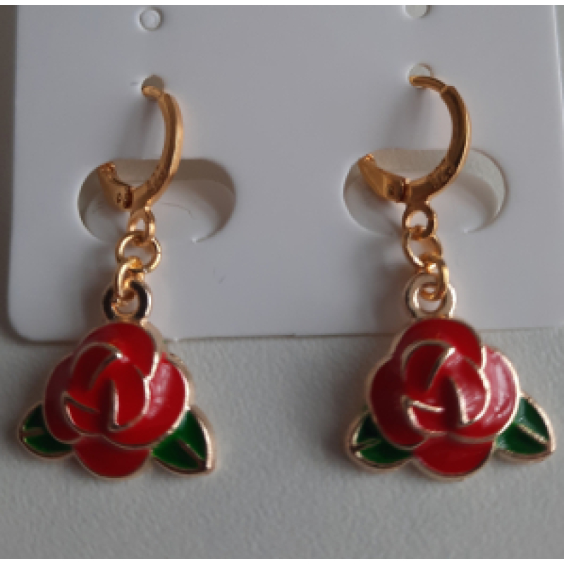 Oorbellen roos rood ( goldplated)