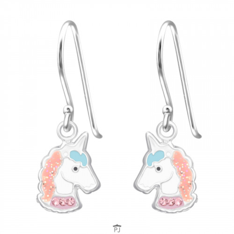 Oorhangers zilver eenhoorn in pastelkleuren
