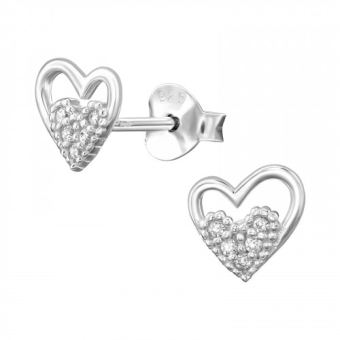 Oorknopjes zilver Gestippeld Hart In Hart met zikonia