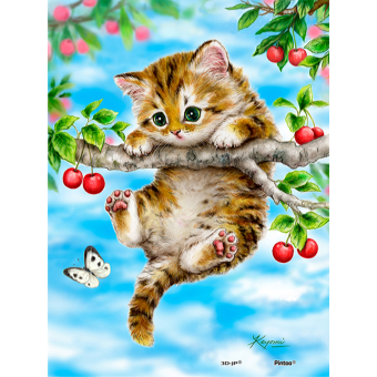 Diamond painting kit 25x15cm: kitten in boom