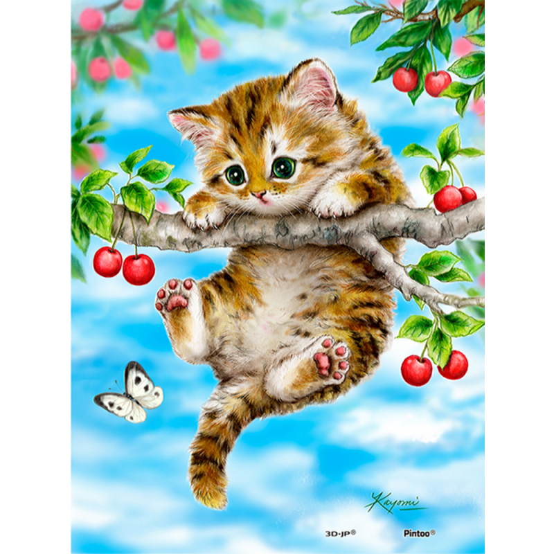 Diamond painting kit 25x15cm: kitten in boom