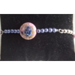 Armband Dames Gevlochten Nylon Koord Verstelbaar (22 cm) rose met lila kralen en kraal met een iris