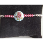 Armband Dames Gevlochten Nylon Koord Verstelbaar (22 cm) rose met rose kralen en kraal met roos