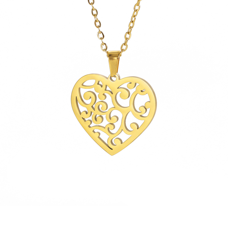 Ketting Chirurgisch staal goudkleurig hart met sierlijke details