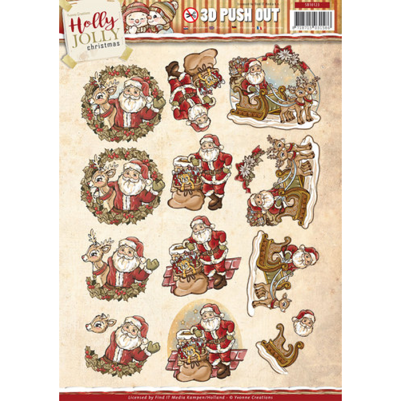  3D-Push Out - Santa holly jolly - Yvonne Creations