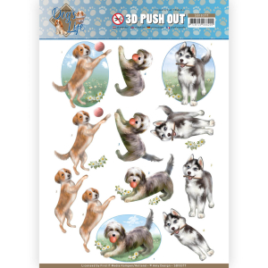 3D Push Out - Amy Design - Spelende honden - Dog's Life
