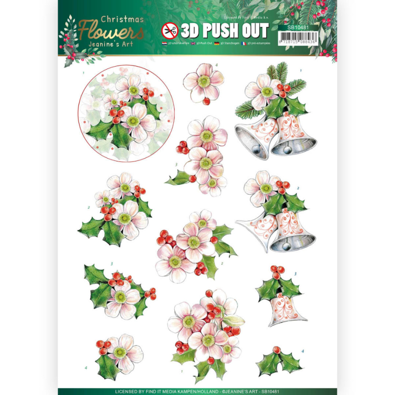 3D Push out - Jeanine's Art - Pink Christmas Flowers