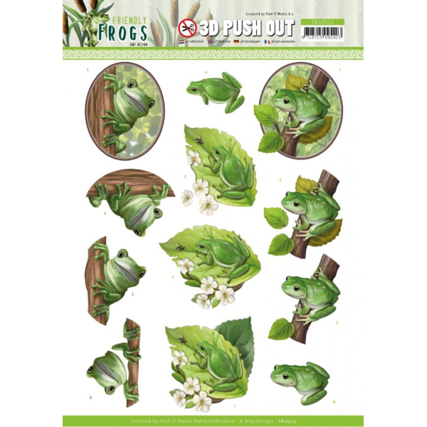  3D Push Out - Tree Frogs - Friendly Frogs by Amy Design
