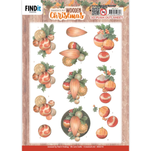 3D Push Out - Jeanine's Art - Wooden Christmas - Orange Baubles
