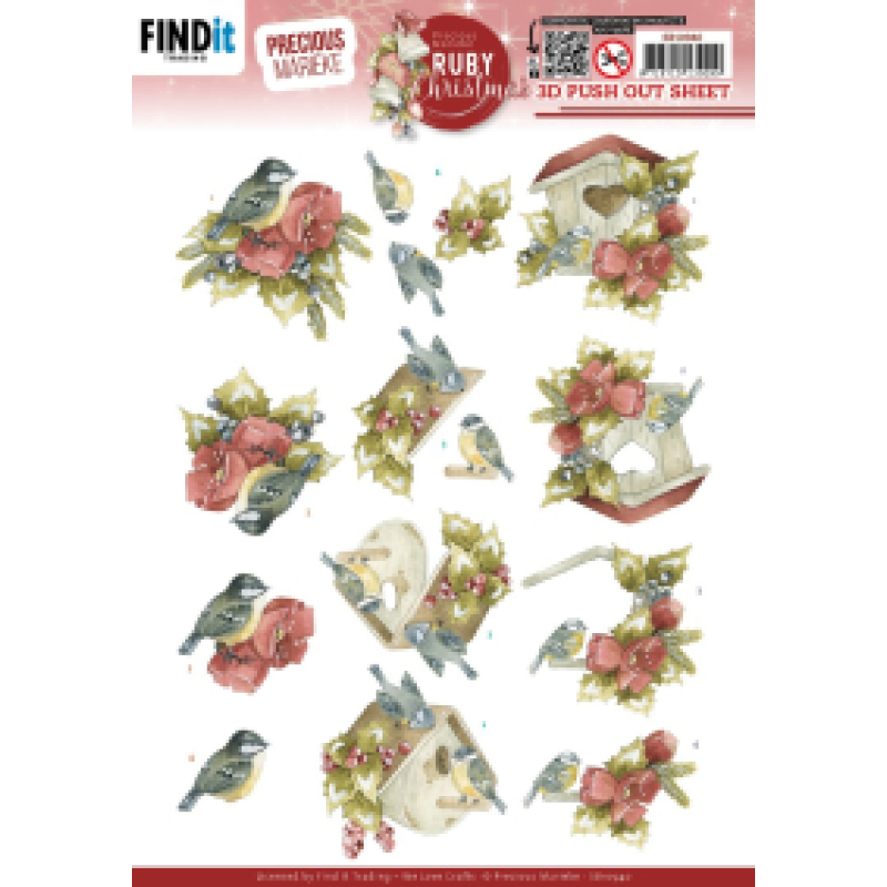  3D Push Out - Precious Marieke - Ruby Christmas - Ruby Bird